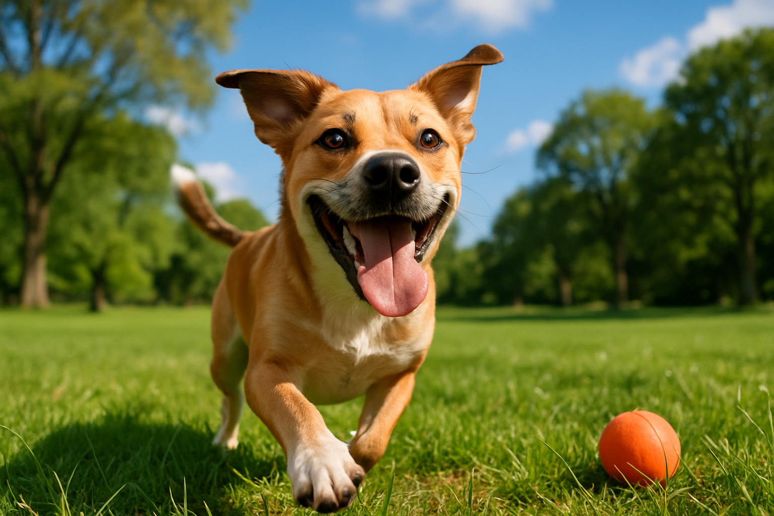 dog playing and smiling